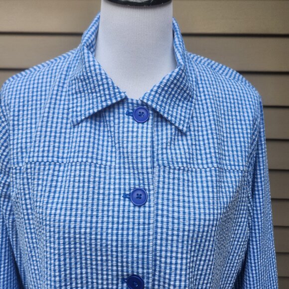 Draper's & Damon's VTG Lightweight Seersucker Jacket Blue Checkered Cotton Blend - Picture 4 of 14